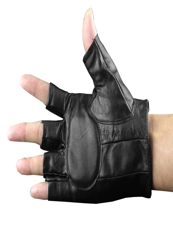 vogueteen Mens Real Leather Skull Punk Rocker Driving Motorcycle Biker Fingerless Gloves - Image 4
